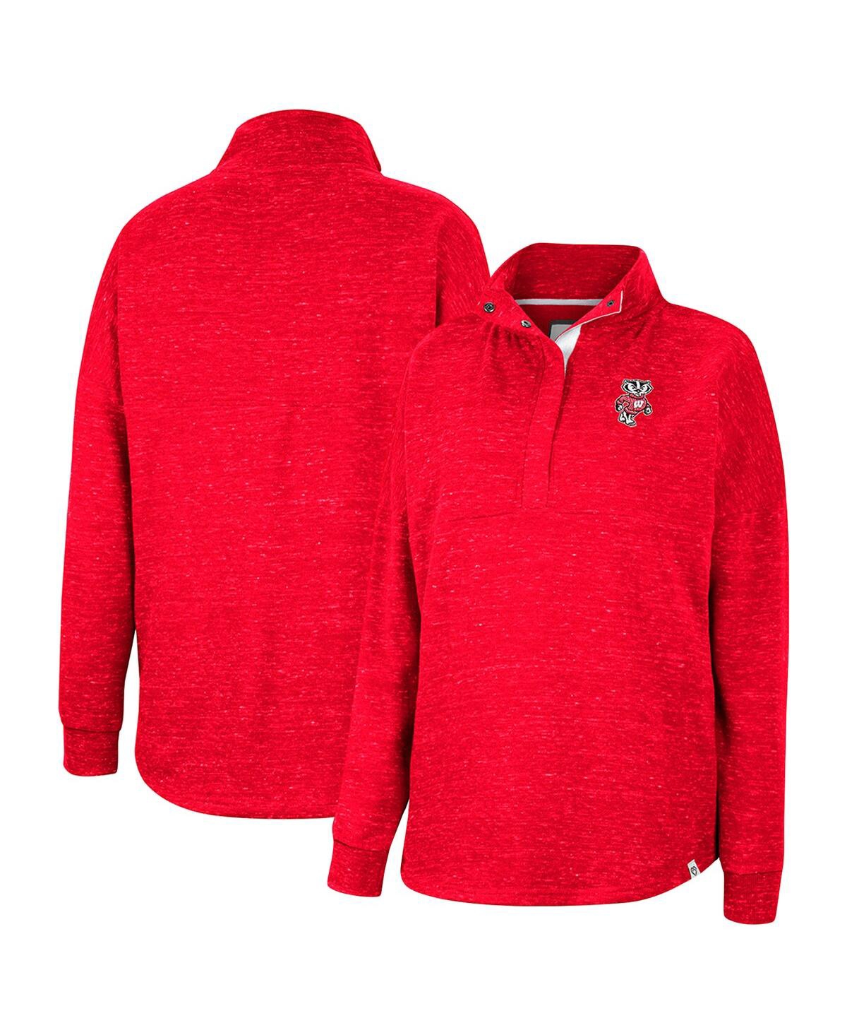 Women's Colosseum Red Wisconsin Badgers Natalie Speckled Quarter-Snap Top - Red