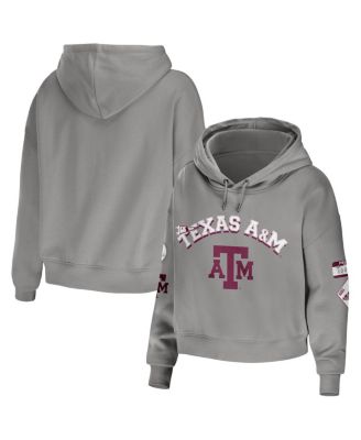 Women's Gray Texas A&M Aggies Mixed Media Cropped Pullover Hoodie