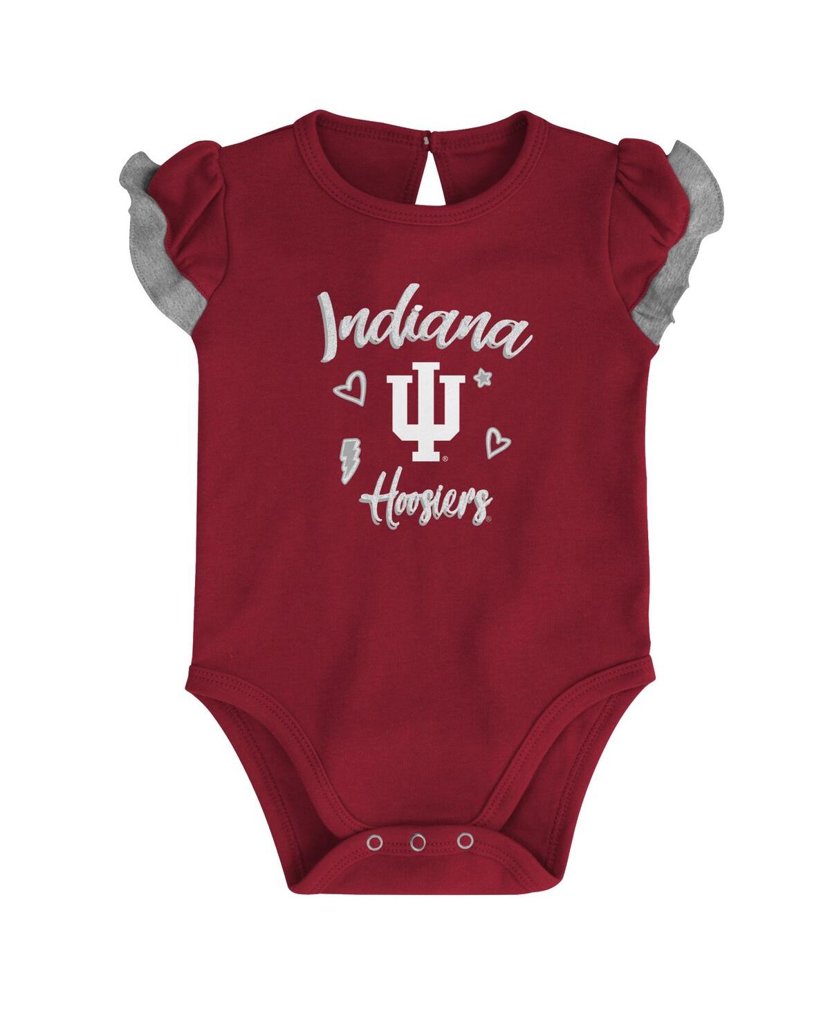 Shop Outerstuff Girls Newborn And Infant Crimson, Heather Gray Indiana Hoosiers Too Much Love Two-piece Bodysuit Set In Crimson,heather Gray