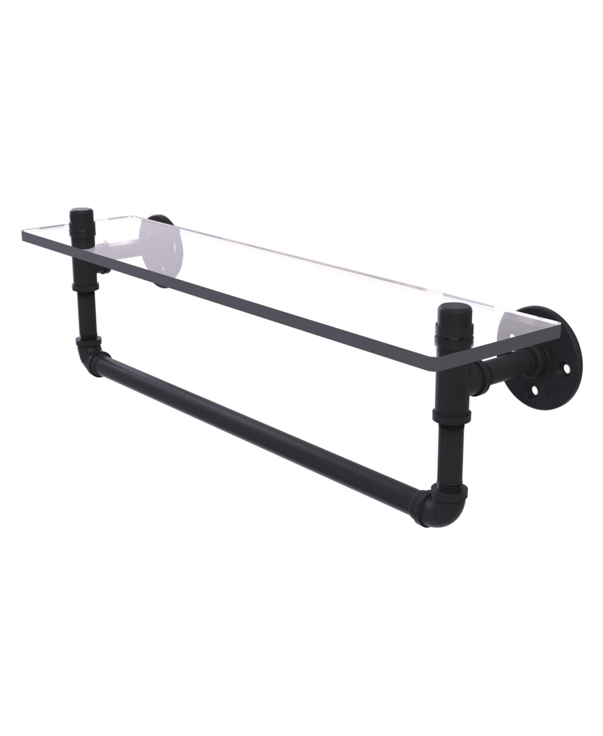 Allied Brass Pipeline Collection 22 Inch Glass Shelf With Towel Bar In Matte Black