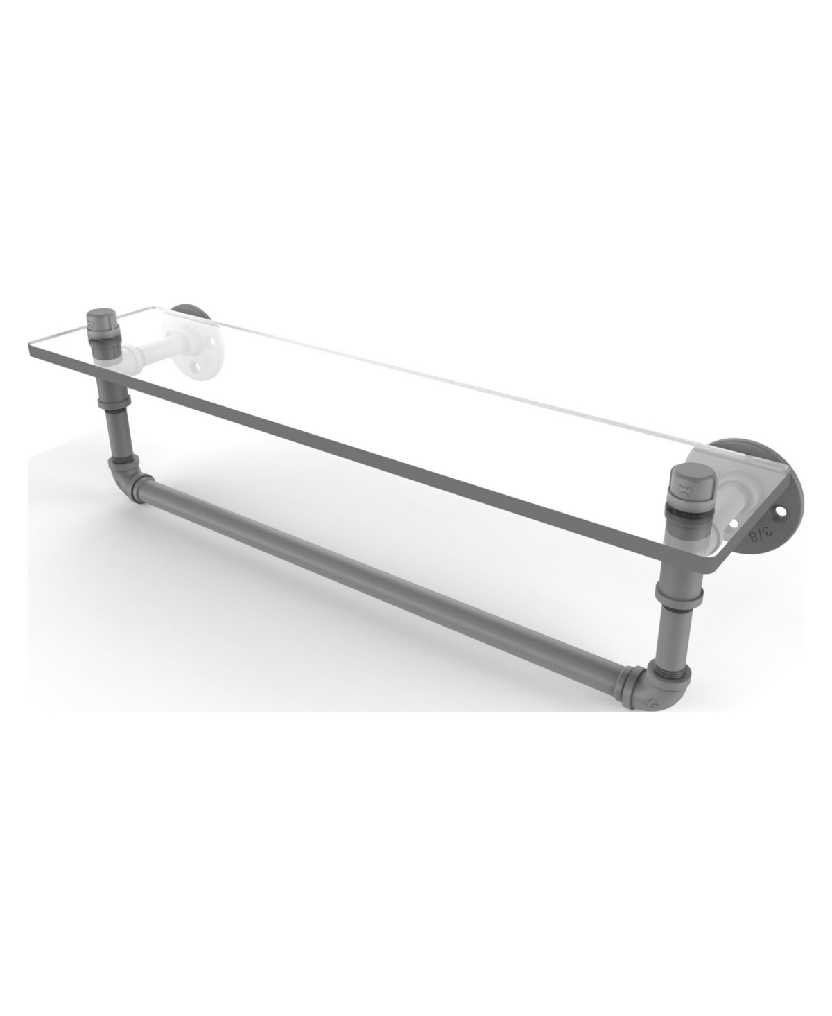 Allied Brass Pipeline Collection 22 Inch Glass Shelf With Towel Bar In Matte Gray
