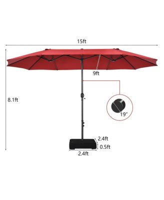 15FT Double-Sided Twin Patio Umbrella Sun Shade Outdoor Crank Market Base