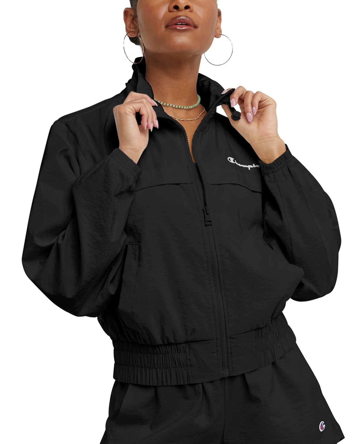 Champion Women's Water-repellent Logo Full-zip Jacket In Black