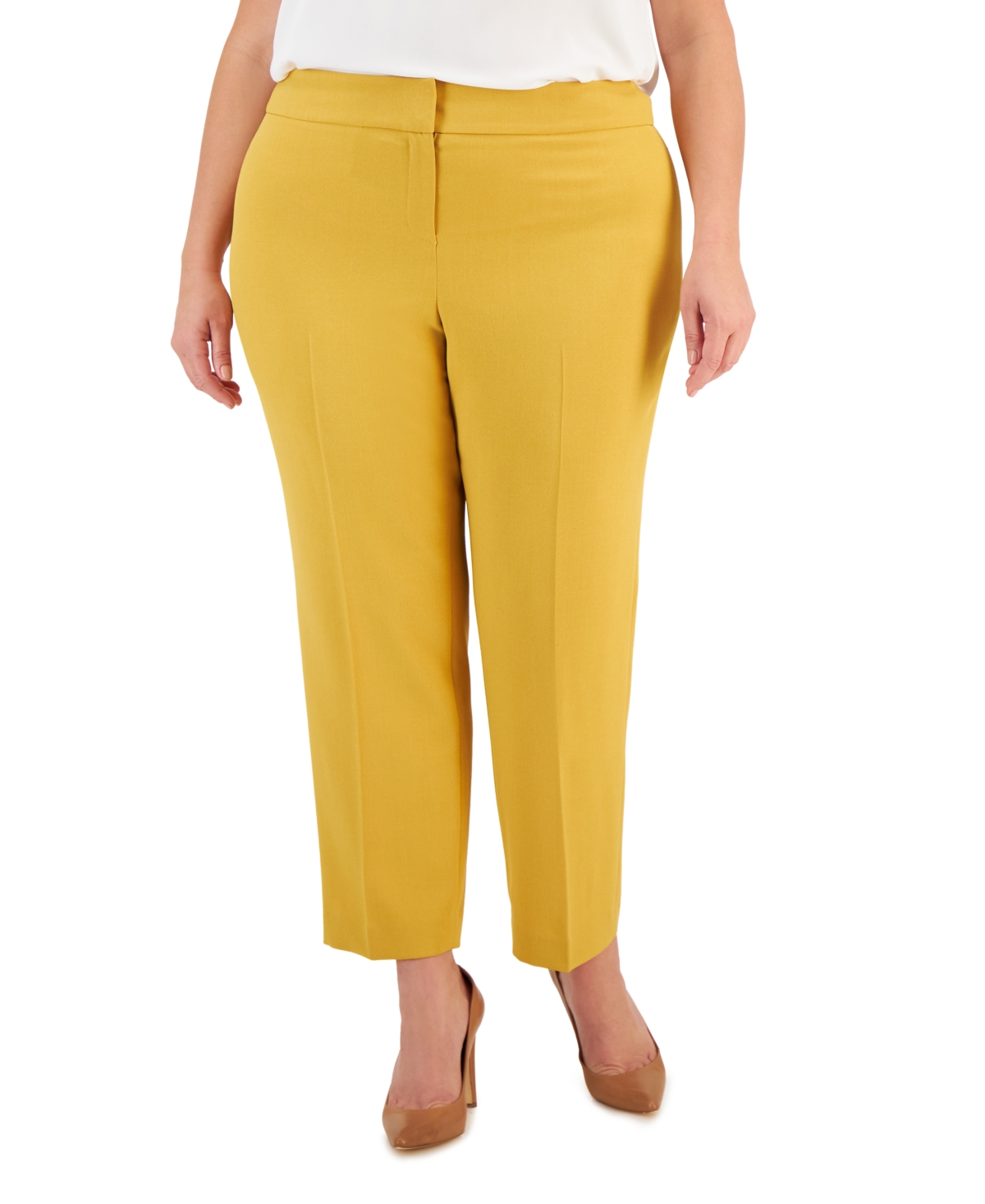 Kasper Plus Size Mid-rise Straight-leg Slit-hem Pants In Honeycomb