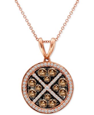 Le Vian - Chocolate Diamond (1-1/10 ct. t.w.) & Vanilla Diamond (1/3 ct. t.w.) Halo Cluster 18" Pendant Necklace in 14k Rose Gold
