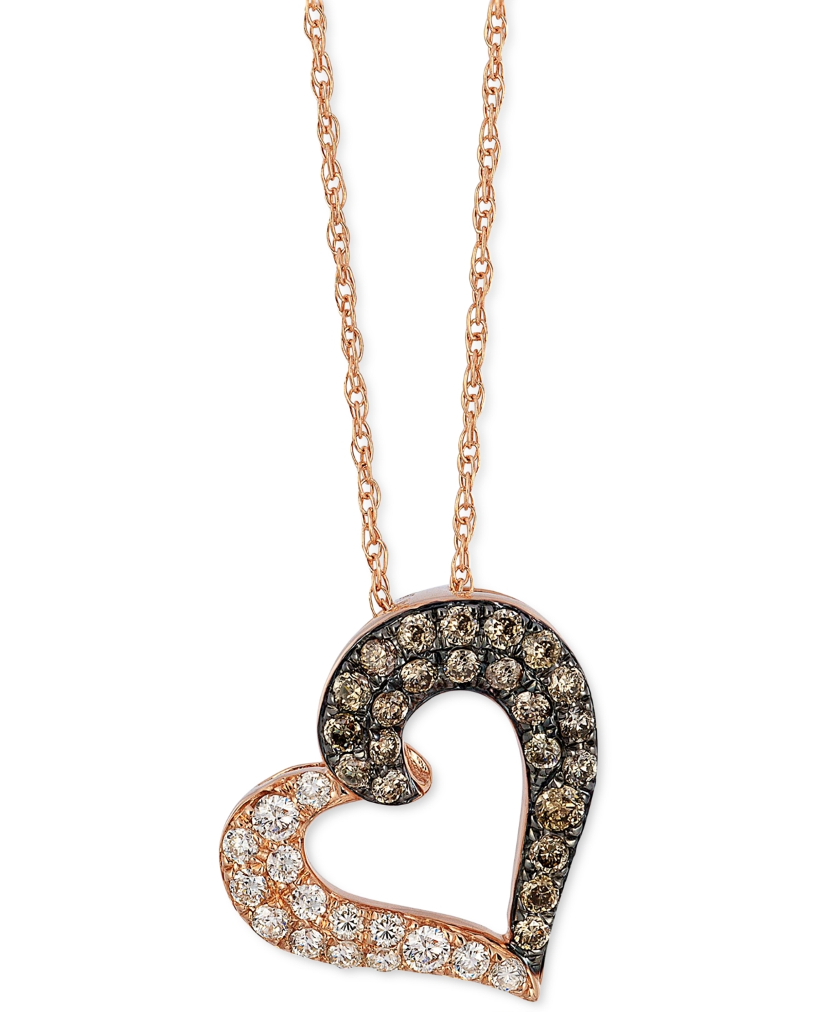 Le Vian Chocolate Diamond (1/6 Ct. T.w.) & Vanilla Diamond (1/8 Ct. T.w.) Heart 18" Pendant Necklace In 14k In K Strawberry Gold Pendant