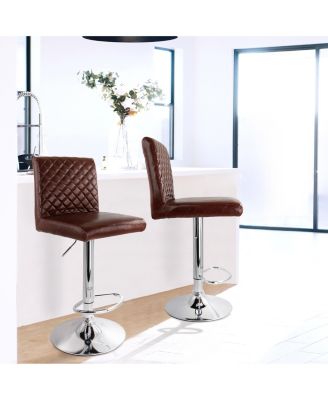 2-Pc Faux Leather Adjustable Tufted with Glossy Cherry Finish and Chrome Base – Barstool