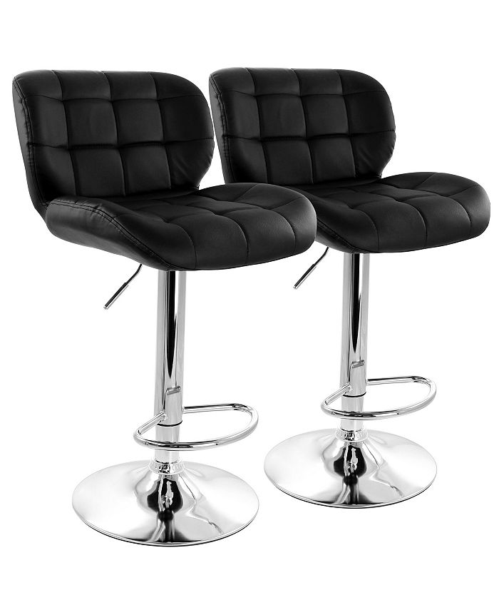 Elama 2 Piece Adjustable Faux Leather Tufted Bar Stool in Black with