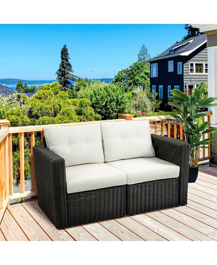 Outsunny 2 Piece Patio Wicker Corner Sofa Set, Outdoor PE Rattan