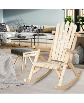 Log Rocking Chair Wood Single Porch Rocker Lounge Patio Deck Furniture