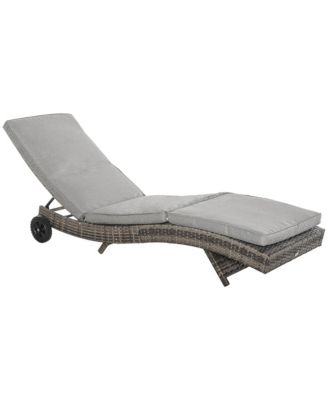 Patio Wicker Cushioned Chaise Lounge Chair, Outdoor PE Rattan Sun lounger w/ 5-Level Adjustable Backrest & 2 Wheels for Easy Movement, Grey
