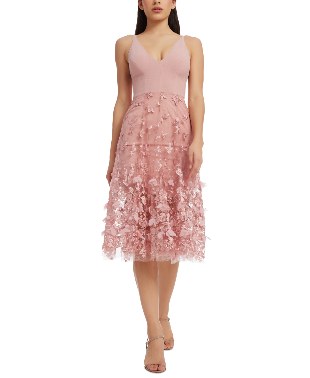 Dress The Population Plunging Darleen Neck Fit & Flare Dress In Blush