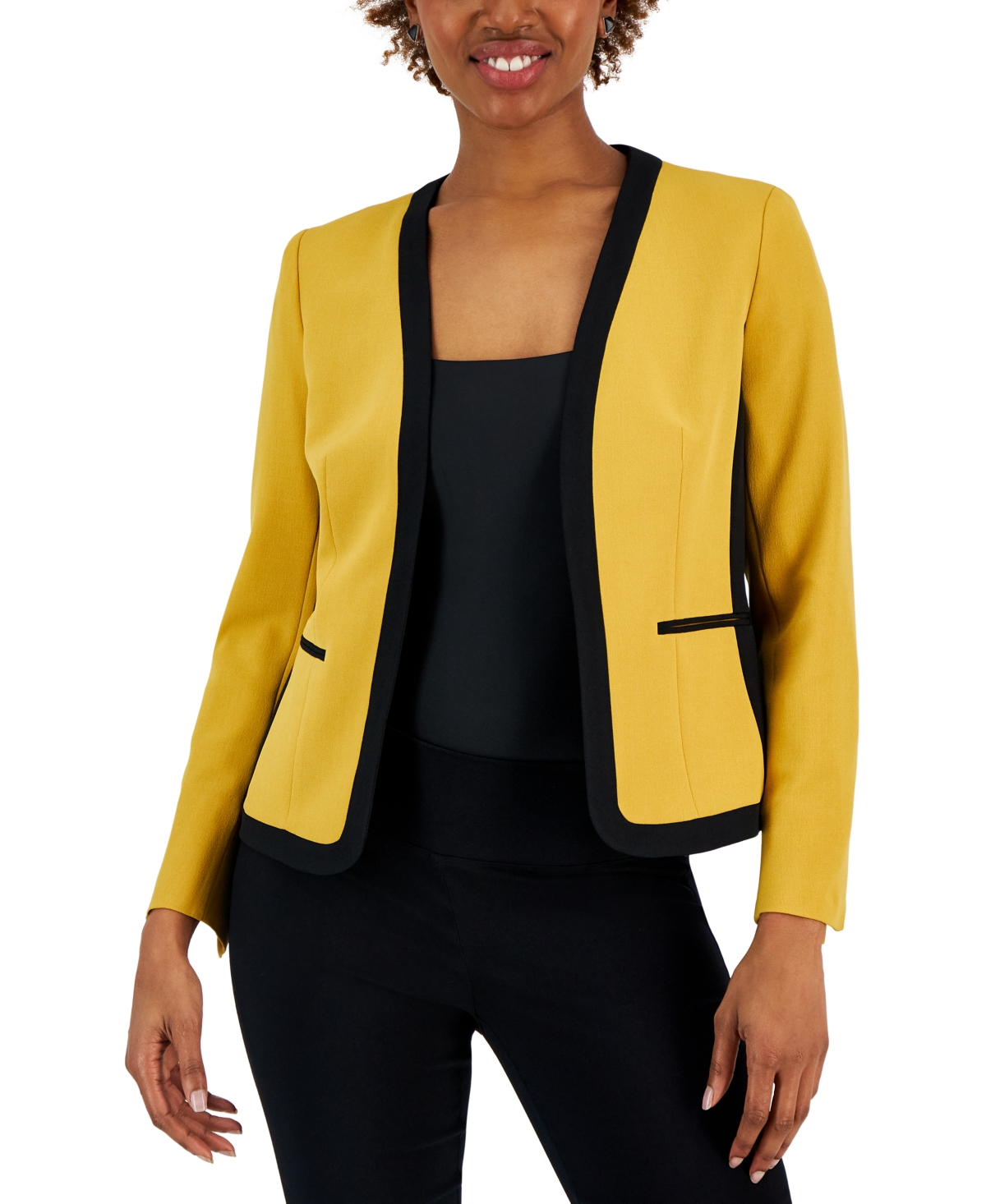 KASPER PETITE COLLARLESS OPEN-FRONT BLAZER