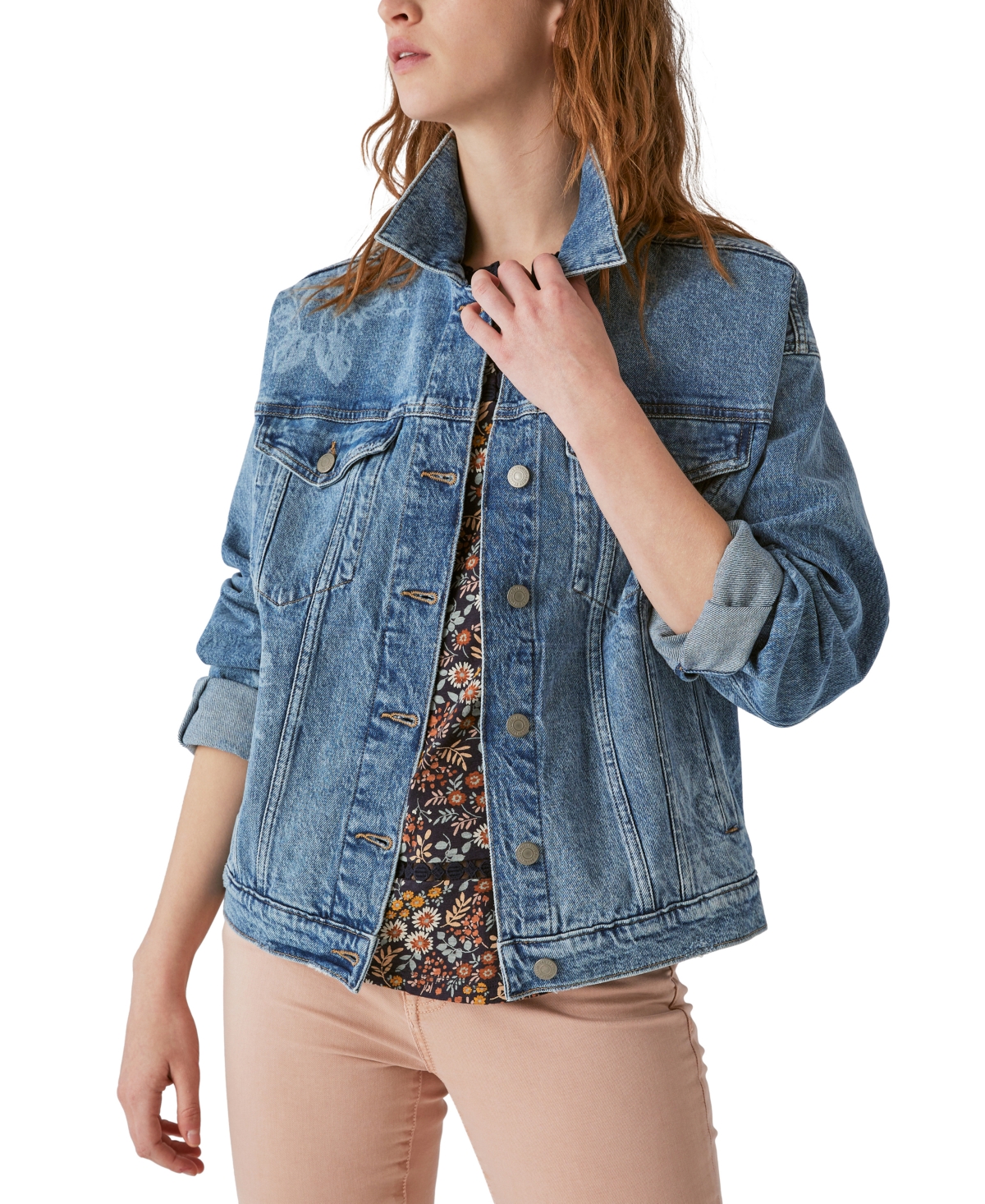 Lucky Brand X Laura Ashley Women's Cotton Relaxed Trucker Jacket In Blue