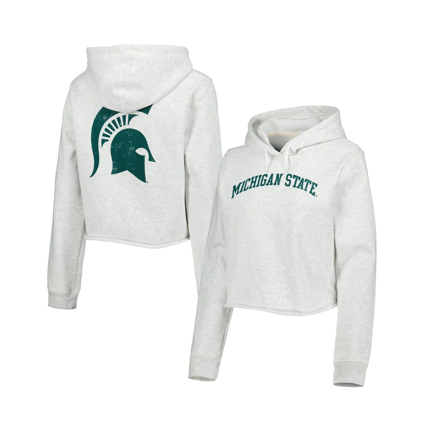 Женское худи League Collegiate Wear Ash Michigan State Spartans 2-Hit 1636 Cropped Pullover — фото 2