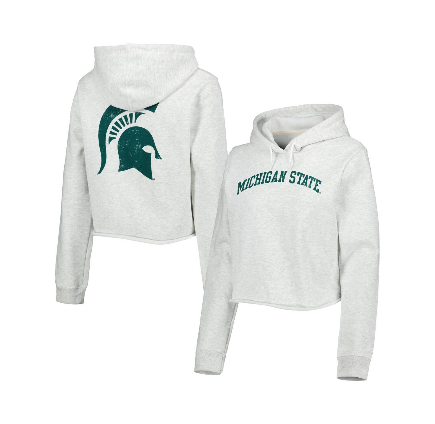 Women's Ash Michigan State Spartans 2-Hit 1636 Cropped Pullover Hoodie
