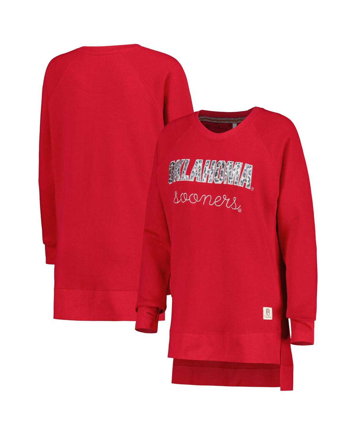 PRESSBOX WOMEN'S PRESSBOX CRIMSON OKLAHOMA SOONERS STEAMBOAT ANIMAL PRINT RAGLAN PULLOVER SWEATSHIRT 
