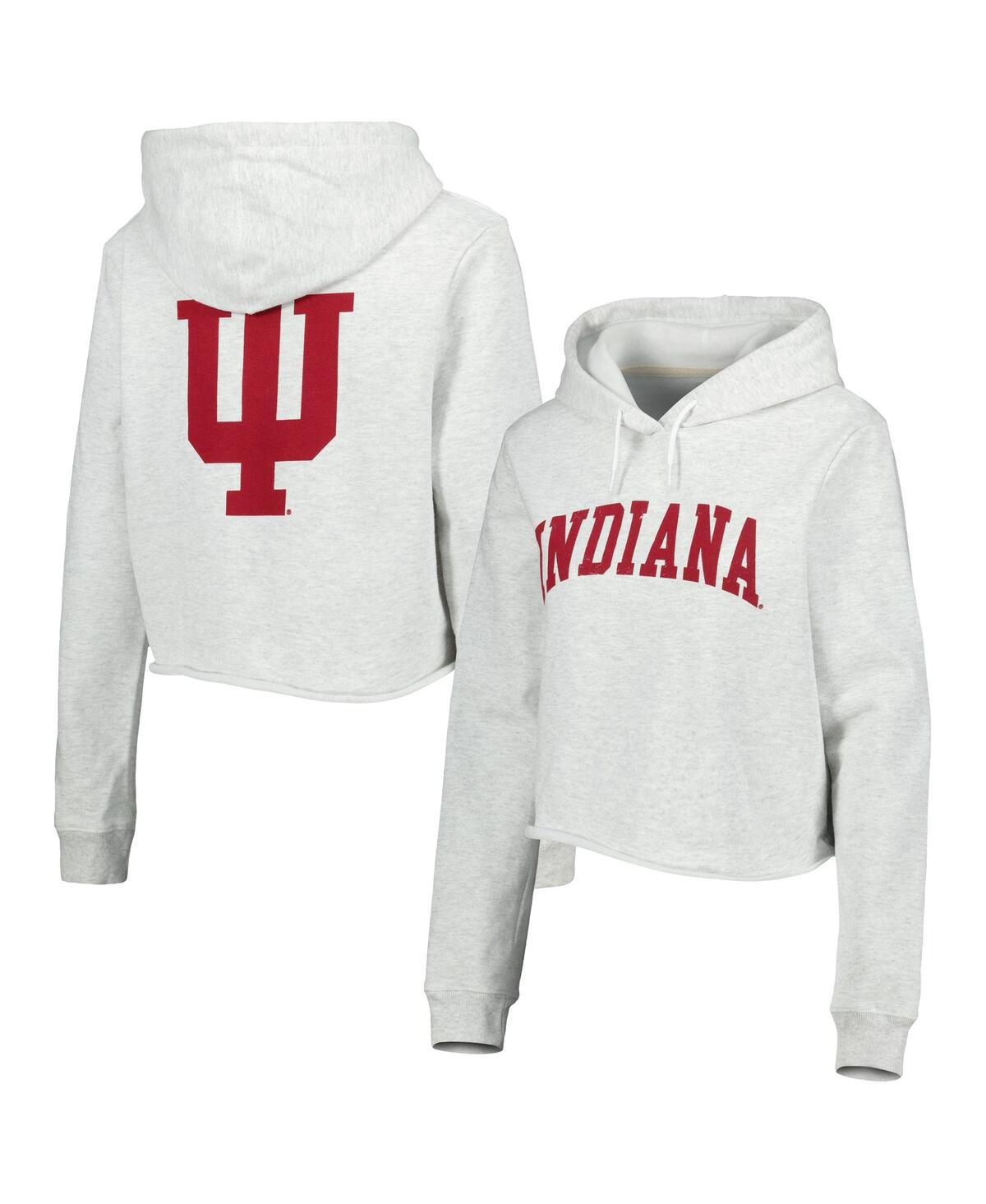 Women's League Collegiate Wear Ash Indiana Hoosiers 2-Hit 1636 Cropped Pullover Hoodie - Ash