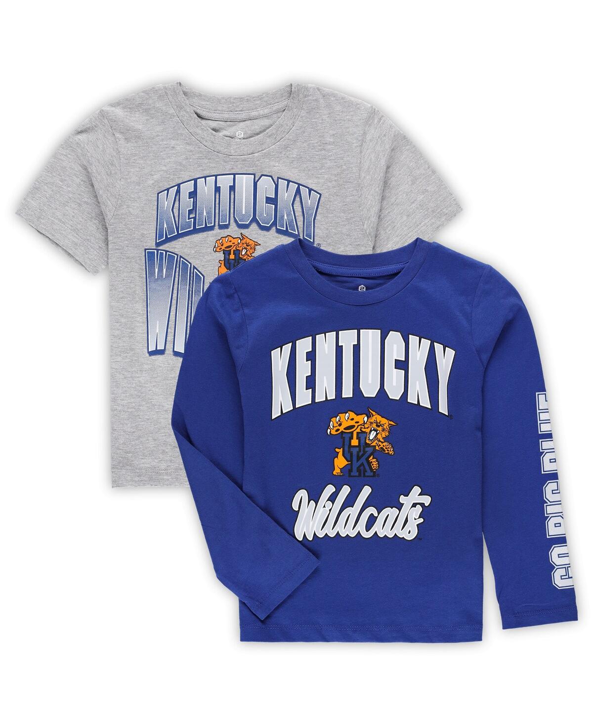 Outerstuff Babies' Little Boys Royal, Heather Gray Kentucky Wildcats Game Day T-shirt Combo Pack In Royal,heather Gray