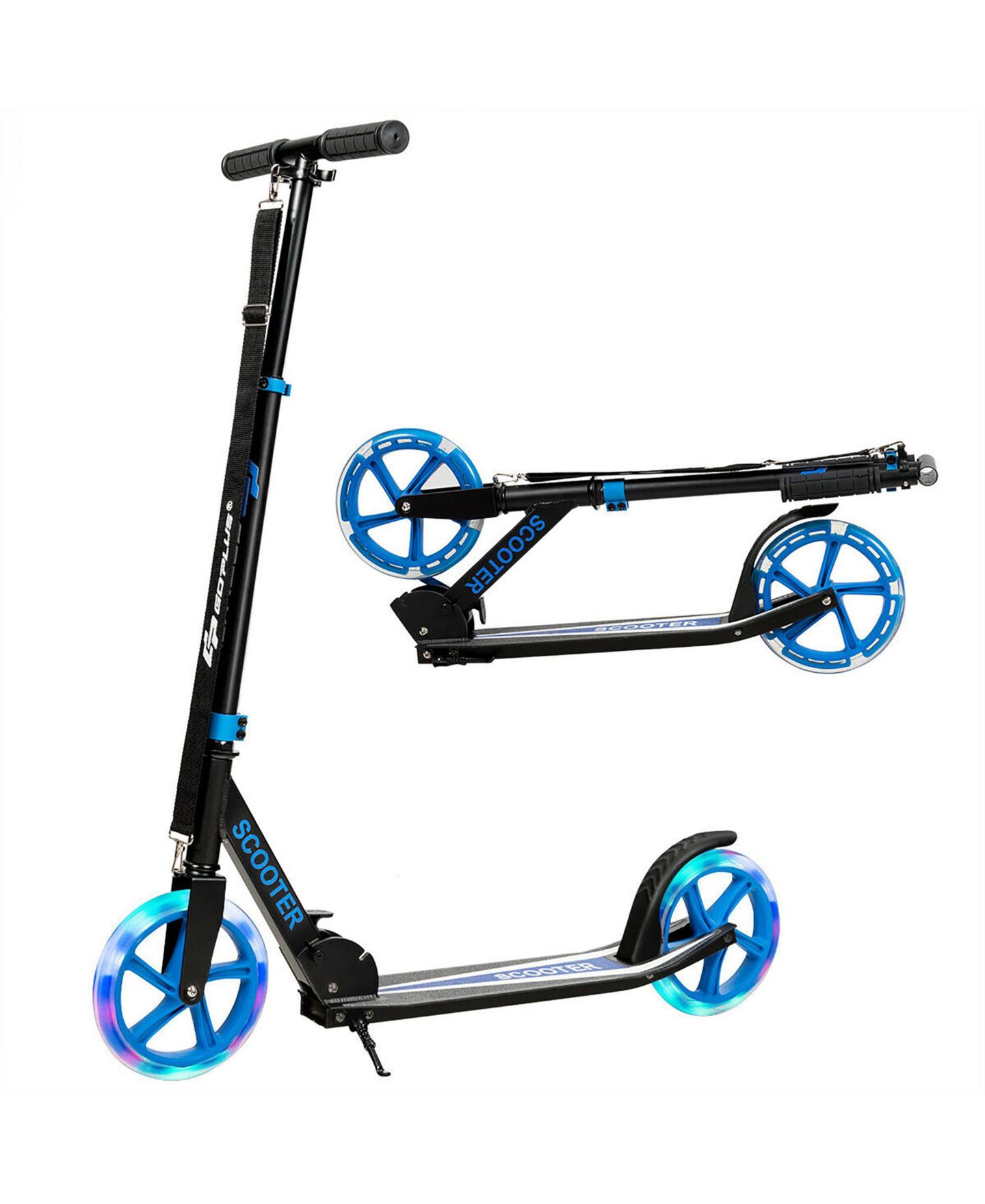 Детская игрушка Costway Folding Kick Scooter with LED Wheels, 220 Lb Capacity, Ages 5-14, цвет: Синий — фото 1
