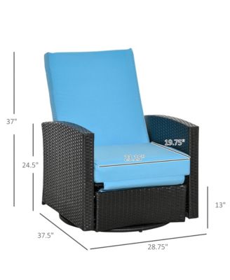 Outdoor Wicker Swivel Recliner Chair, Reclining Backrest, Lifting Footrest, 360° Rotating Basic, Water Resistant Cushions for Patio, Light Blue