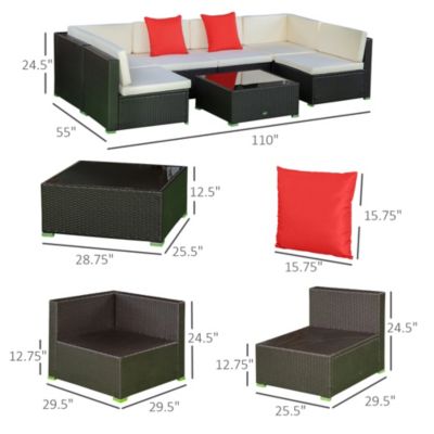 7pcs Outdoor Patio Wicker Conversation Set, Sectional Sofa