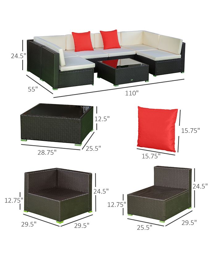 Outsunny Patio Furniture Set, 7 Pieces, Sectional Sofa, All Weather PE