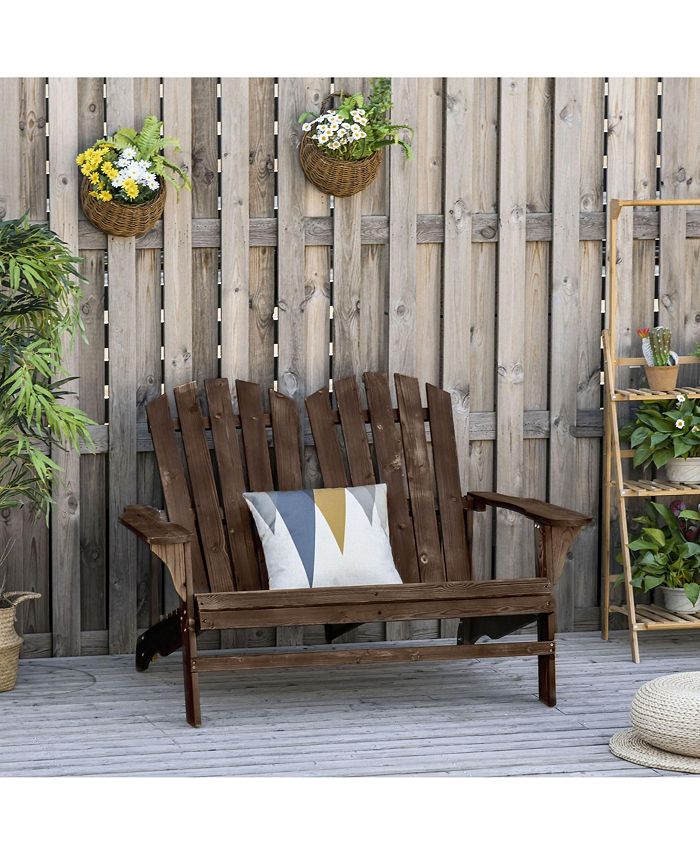 Outsunny Outdoor Adirondack Chair, Wooden Loveseat Bench, Lounger