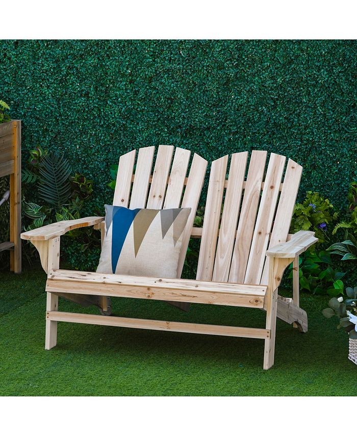 Outsunny Outdoor Adirondack Chair, Wooden Loveseat Bench, Lounger