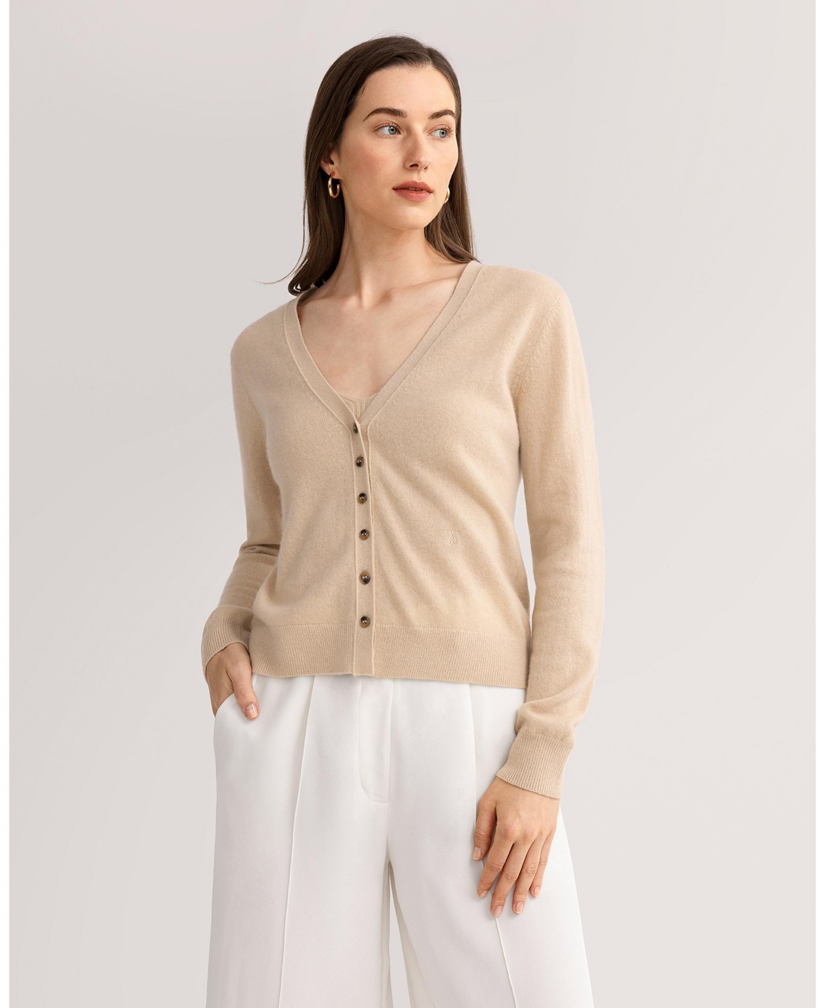 Lilysilk Cashmere Knitted V-neck Cardigan For Women In Neutral