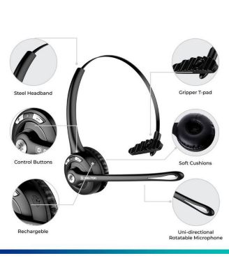 10X Bluetooth Computer Headset, Over the Head Single Ear Wireless Headset with Noise Cancelling Mic for Clear Calls, for PC/Mac/Laptops and Compatible with all meeting Apps - Black