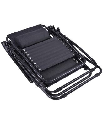 2 PCS Folding Zero Gravity Reclining Lounge Chairs Beach Patio with Utility Tray