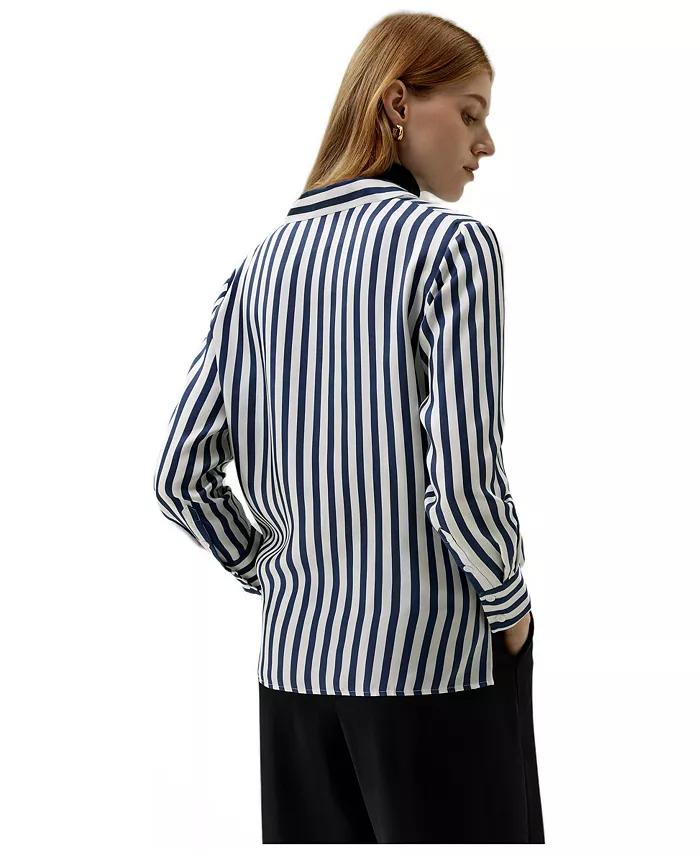 Women's Classic Striped Silk Regular Fit Shirt - thumbnail 3
