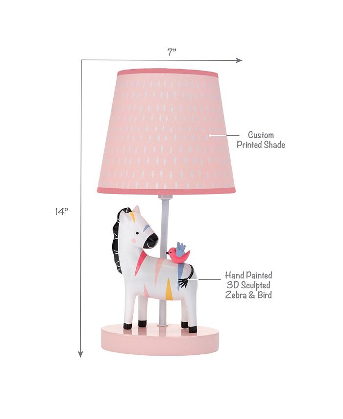 Lambs & Ivy Jazzy Jungle Zebra White/Peach Nursery Lamp with Shade
