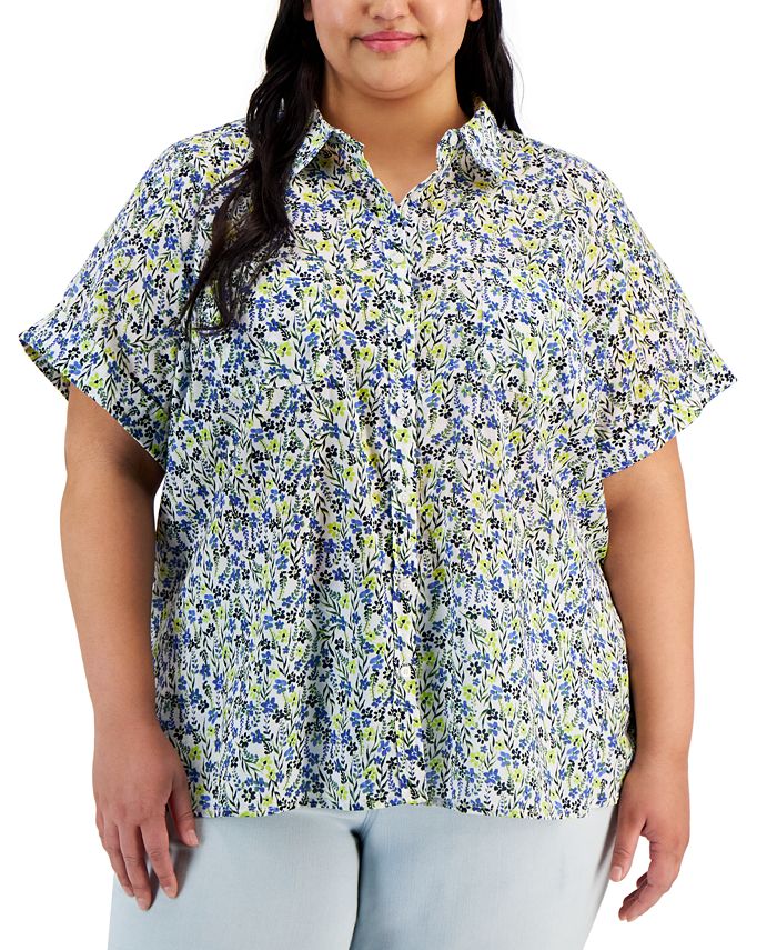 Tommy Hilfiger Plus Size Cotton Printed Camp Shirt - Macy's