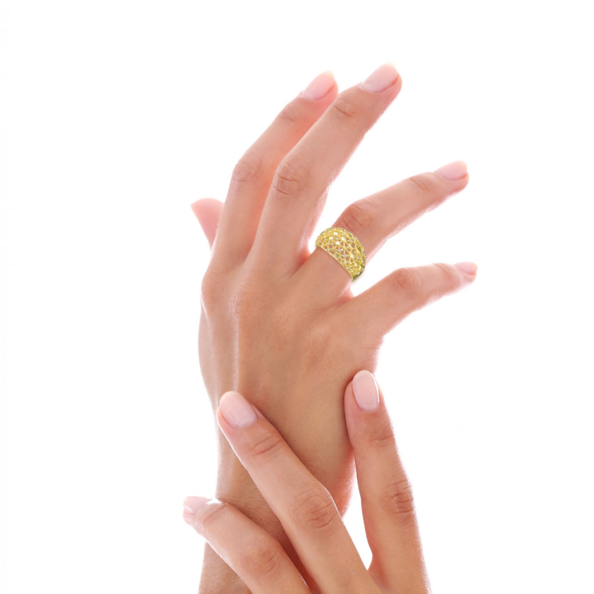 Ra 14k Yellow Gold Plated with Cubic Zirconia Dome-Shaped Textured Nugget Ring