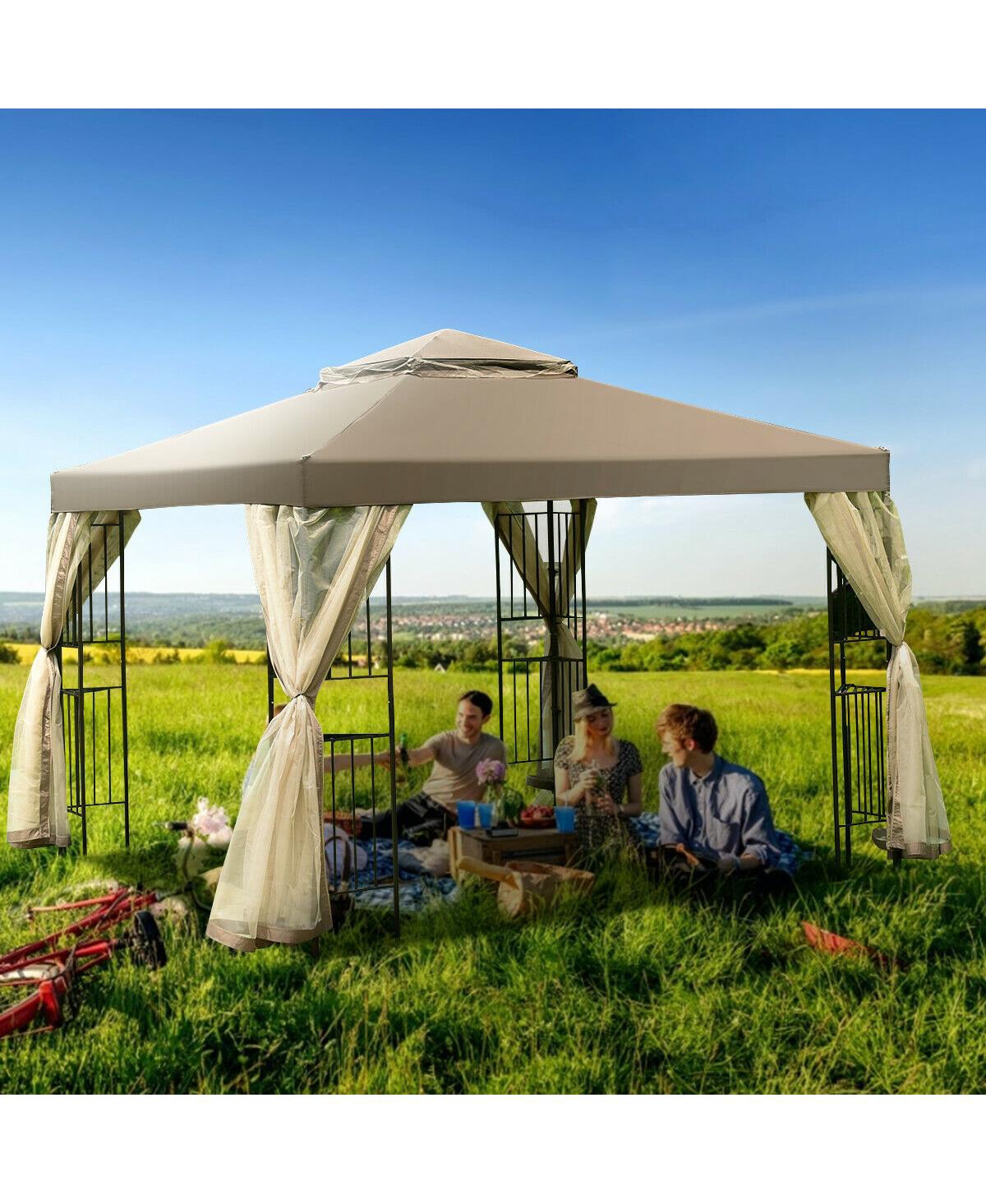 Outdoor 10'x10' Gazebo Canopy Shelter Awning Tent Patio Screw-free structure Garden