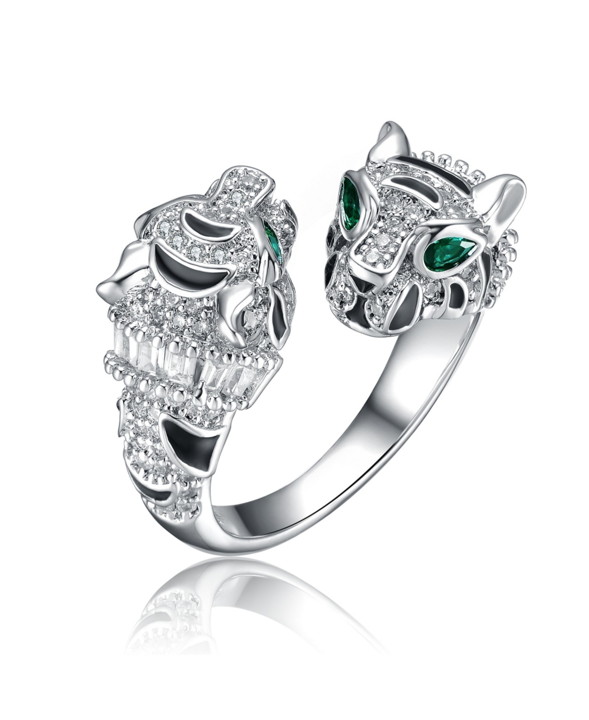 Ra Cubic Zirconia White Gold Plated Panther Bypass Ring - Silver