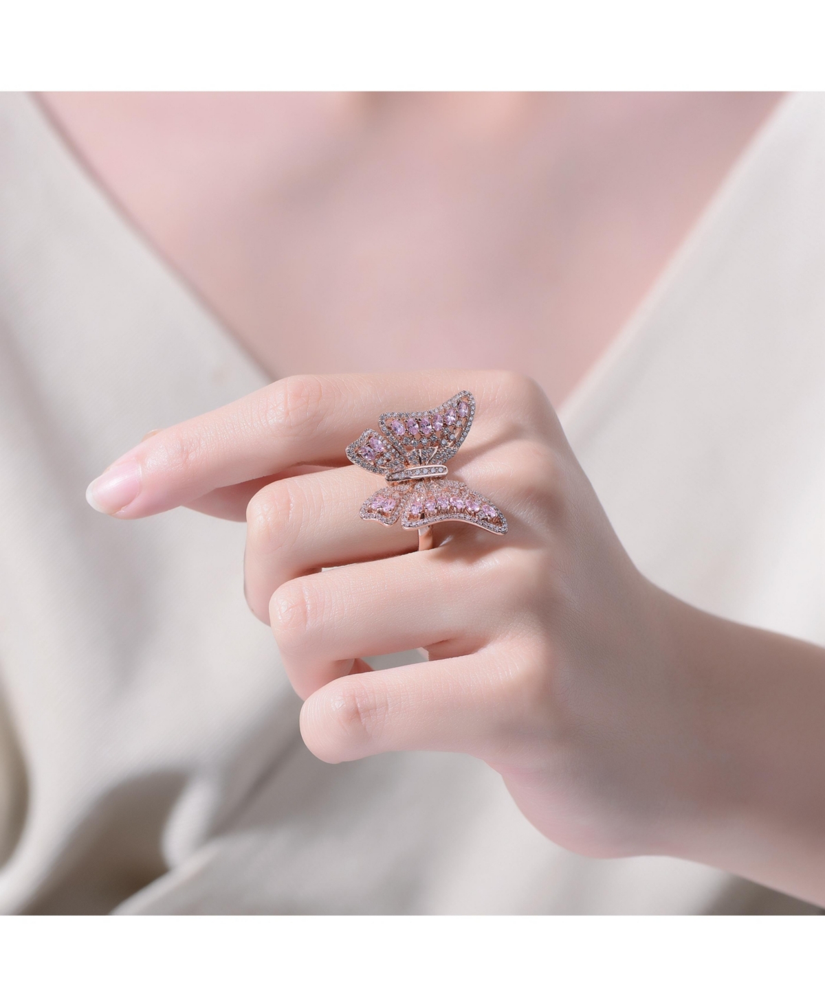 Rachel Glauber Ra 18K Rose Gold PlatedCubic Zirconia Butterfly Ring - Pink