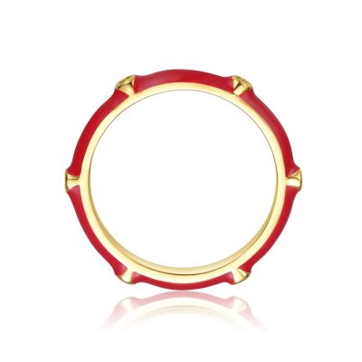 Dainty 14k Gold Plated CZ Enamel Elegant Bamboo-Inspired Ring