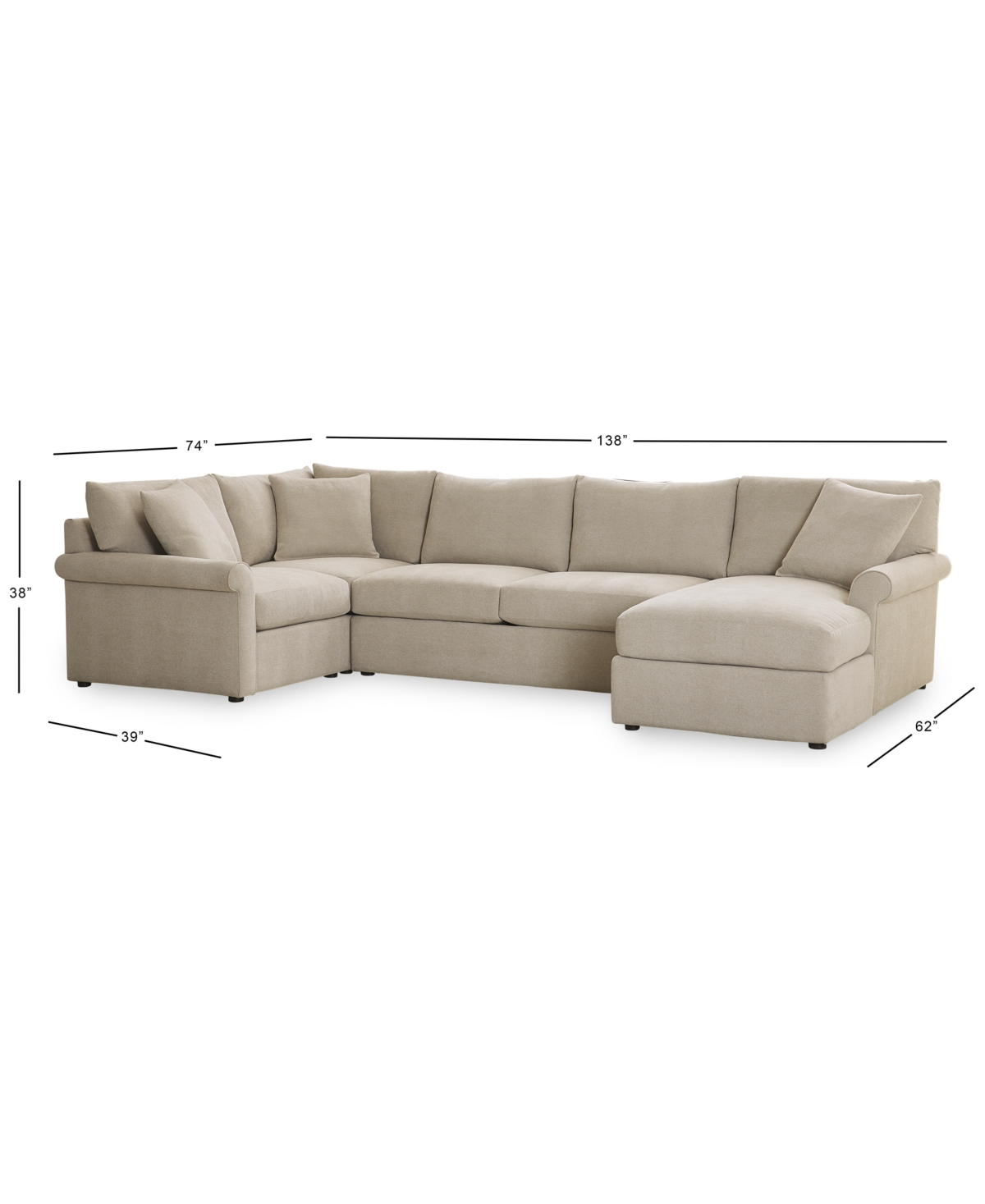 Wrenley 4-Pc. Fabric Modular Chaise Sleeper Sectional Sofa, Created for Macy's