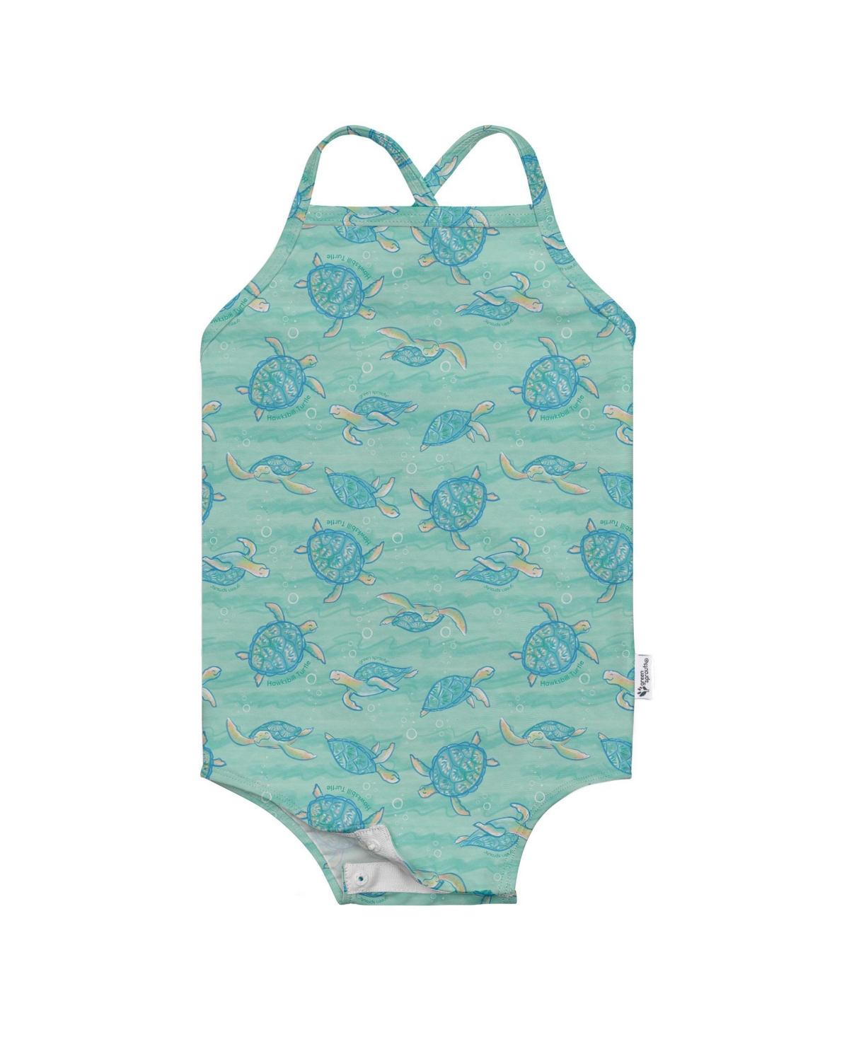 Green Sprouts Baby Girls Lightweight Easy Change Swimsuit In Seafoam Hawksbill Turtle