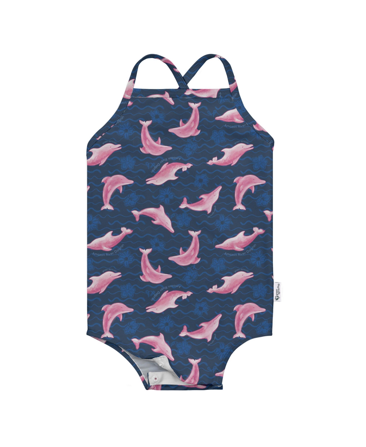 Green Sprouts Baby Girls Lightweight Easy Change Swimsuit In Navy River Dolphin