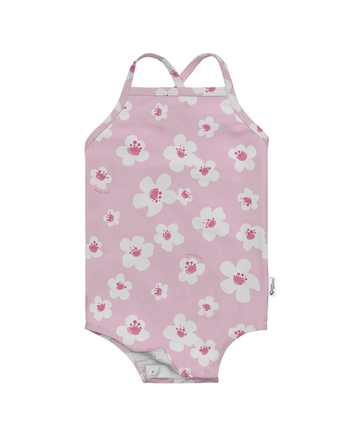 Green Sprouts Baby Girls Lightweight Easy Change Swimsuit In Light Pink Large Blossoms