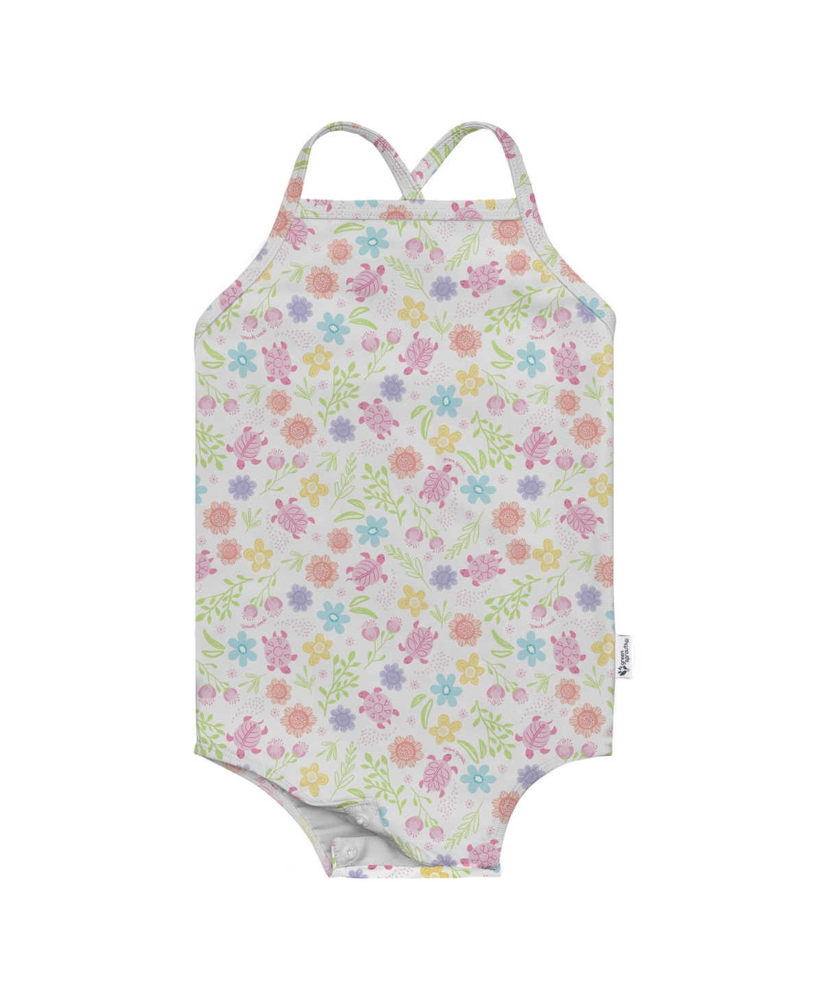 Green Sprouts Baby Girls Lightweight Easy Change Swimsuit In White Turtle Floral