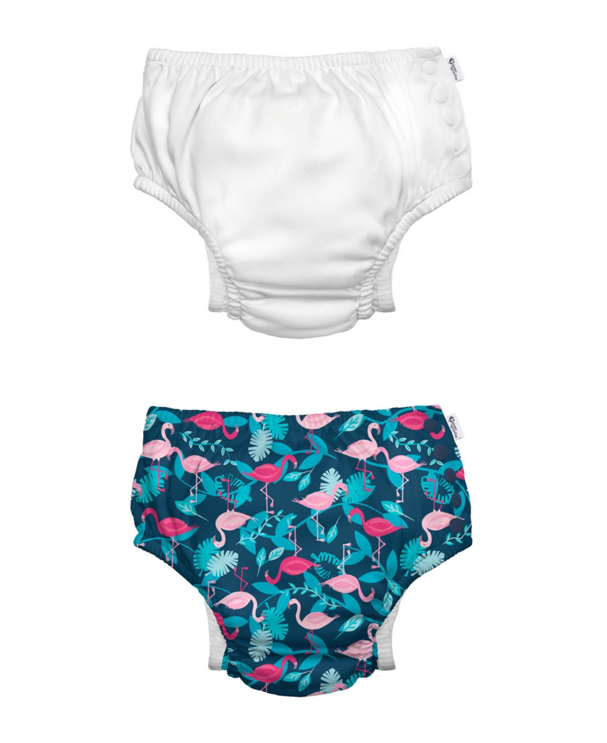 Green Sprouts Toddler Boys Or Toddler Girls Snap Swim Diaper, Pack Of 2 In Navy Flamingos