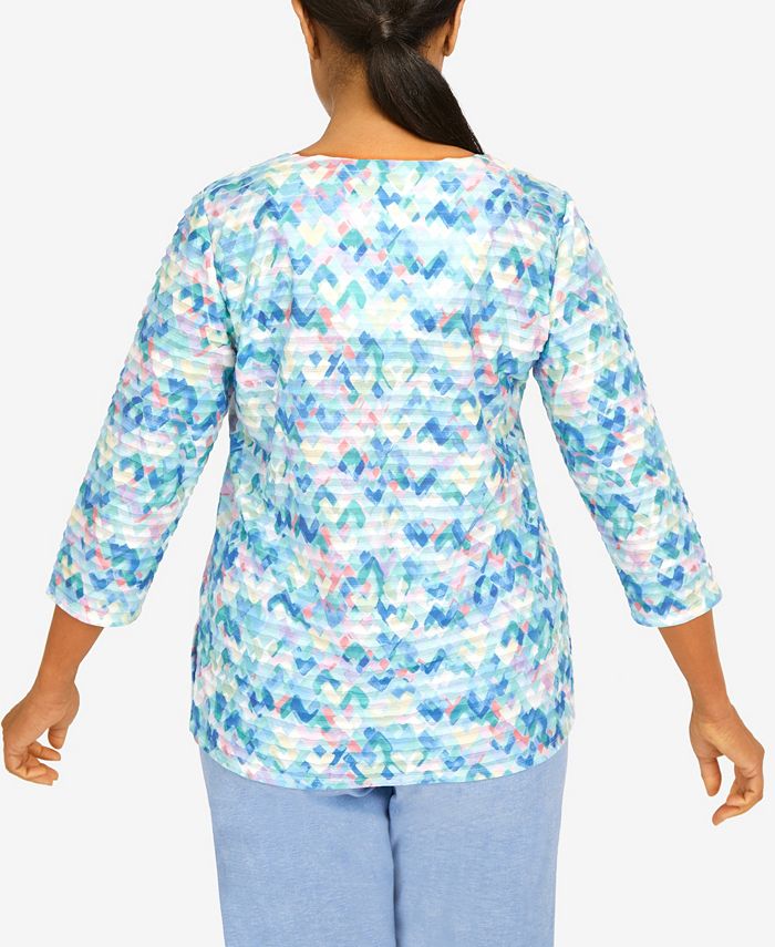 Alfred Dunner Petite Set Sail Abstract Texture V-neck Top - Macy's