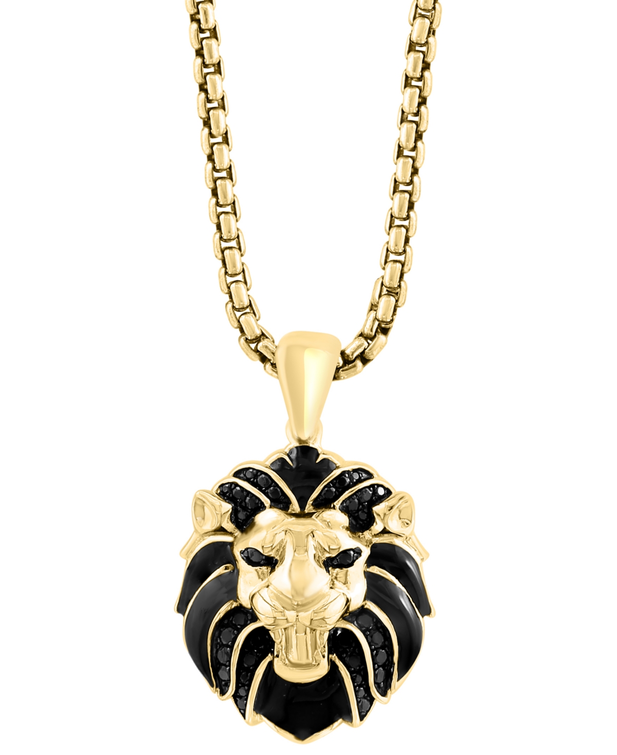 Effy Collection Effy Men's Black Spinel Lion 22" Pendant Necklace (3/8 Ct. T.w.) In 14k Gold-plated Sterling Silver In Gold Over Silver