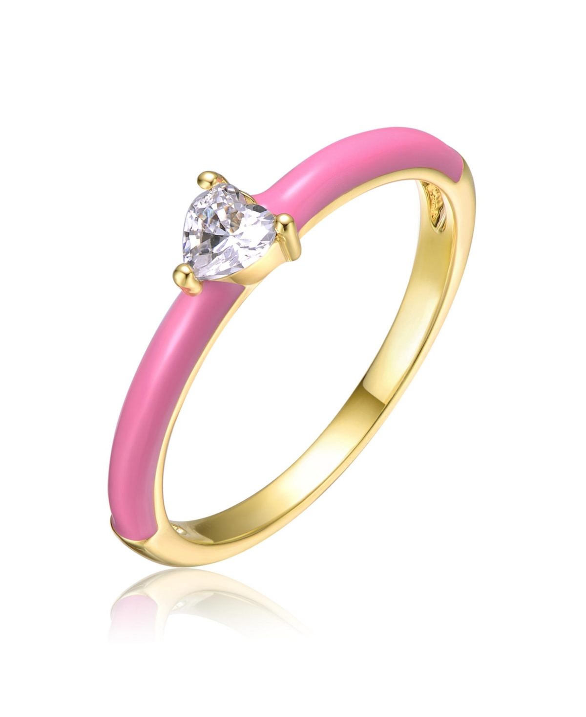 Rachel Glauber Ra Young Adults/Teens 14k Yellow Gold Plated with Cubic Zirconia Heart SolitaireEnamel Ring - Pink
