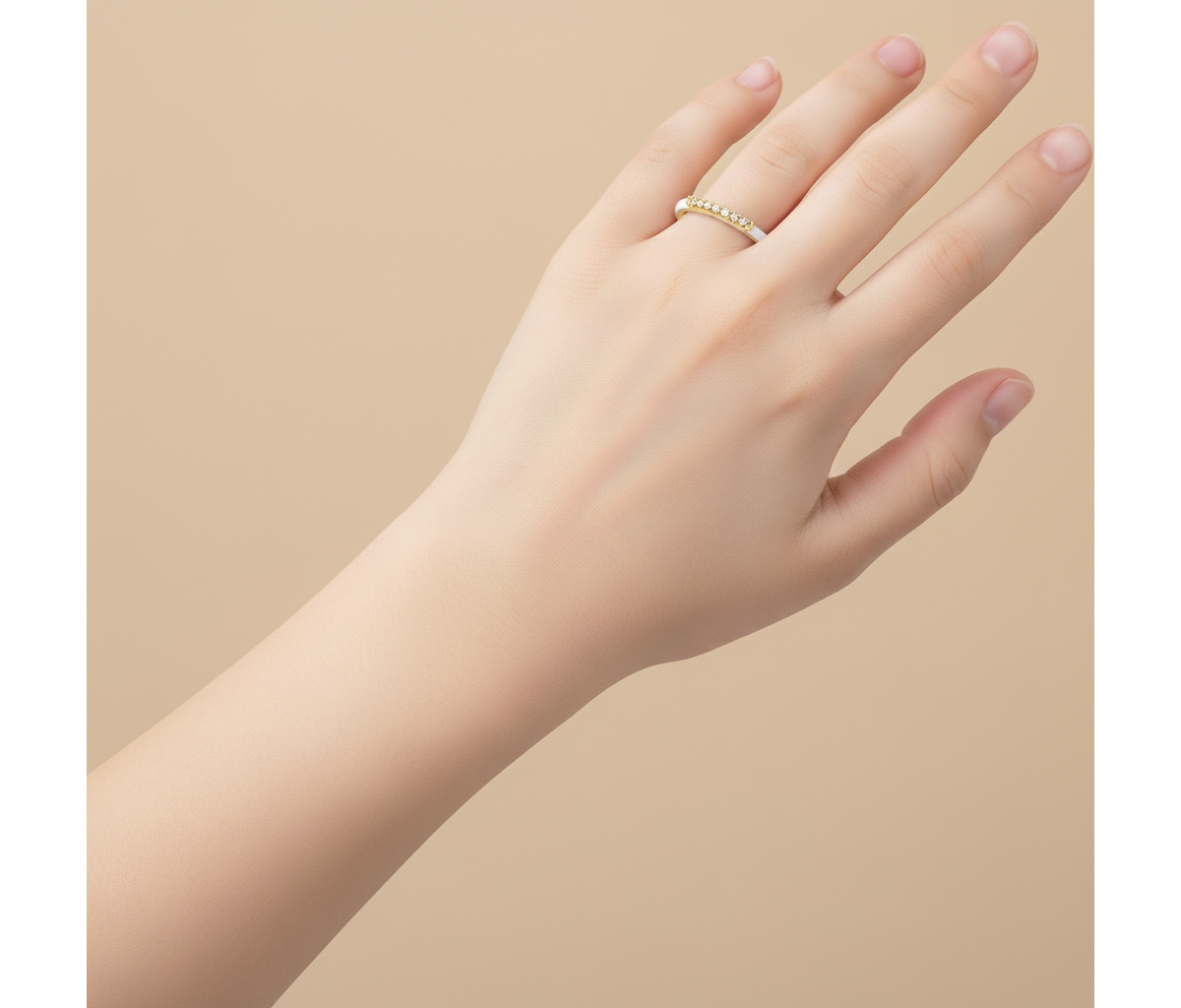 Ra Young Adults/Teens 14k Yellow Gold Plated with Cubic Zirconia White Enamel Half & Slim Stacking Ring